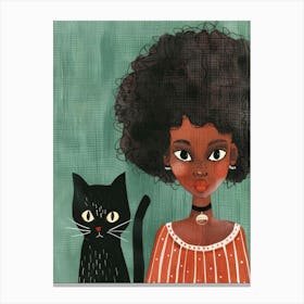 Black Girl With Cat 3 Canvas Print