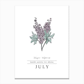 July Larkspur Birth Flower 2 Canvas Print