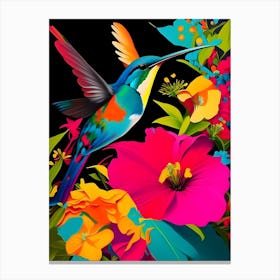 Hummingbird And Flowers Andy Warhol Inspired Canvas Print