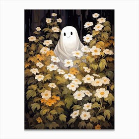 Cute Bedsheet Ghost, Botanical Halloween Watercolour 95 Canvas Print