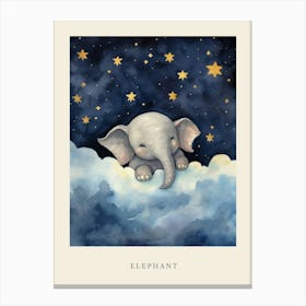 Baby Elephant 1 Sleeping In The Clouds Nursery Poster Canvas Print