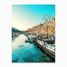 Frozen Canal On Keizersgracht Canvas Print