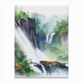 Nohsngithiang Falls Of The North, India Water Colour  (1) Canvas Print