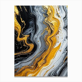 Abstract Texture On A Wall Swirling Pattern Of Fluid Gold Silver Yellow Grey And Black Resembli (3) Canvas Print