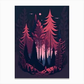 A Fantasy Forest At Night In Red Theme 24 Canvas Print