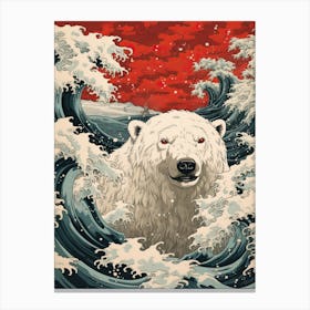 Polar Bear Animal Drawing In The Style Of Ukiyo E 4 Canvas Print