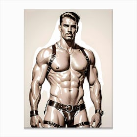 Leather Sentinel: Portrait Of A Sexy Gay Men In Leather Canvas Print