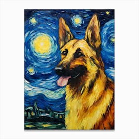 German Shepherd Starry Night Dog Portrait Canvas Print