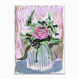 Lone Pink Rose - mixed media floral expressive vertical living room Canvas Print
