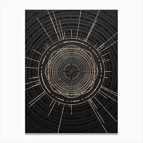 Geometric Glyph Symbol in Gold with Radial Array Lines on Dark Gray n.0120 Canvas Print
