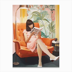 Girl Reading Books Canvas Print