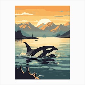 Orca Sunset & The Mountains Graphic Design 2 Canvas Print