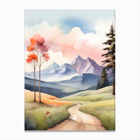 Tranquil Mountains In Minimalist Watercolor Vertical Composition 41 Canvas Print