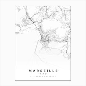 Marseille France White Map Canvas Print