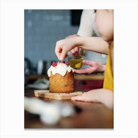 Mother And Daughter Preparing A Cake Canvas Print