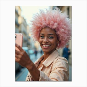 Portrait Of Young African American Woman pink hair Canvas Print