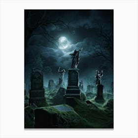 Ghostly Figures Looming Above An Ancient Graveyard In The Haunting Grip Of A Tempestuous Night Sky (5) Canvas Print