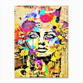 Mail Art Model - Womans Face With Flowers Canvas Print