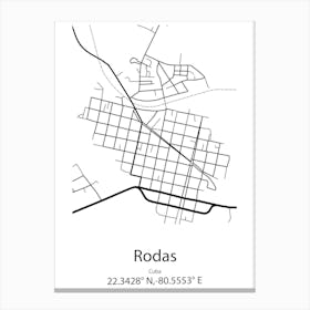 Rodas,Cuba Minimalist Map Canvas Print