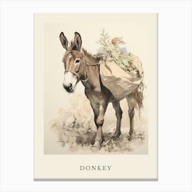 Beatrix Potter Inspired  Animal Watercolour Donkey 1 Canvas Print