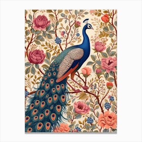 Cream Vintage Floral Peacock Wallpaper 5 Canvas Print