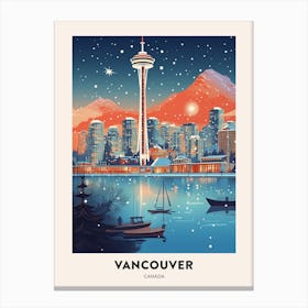 Winter Night  Travel Poster Vancouver Canada 4 Canvas Print