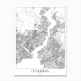 Istanbul White Map Canvas Print