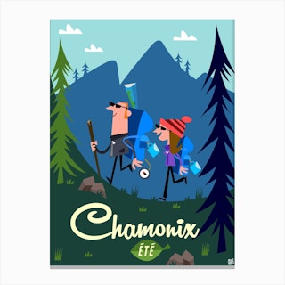 Chamonix Ete Poster Blue & Green Canvas Print