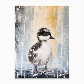 Black Feathered Duckling In A Snow Scene 3 Canvas Print