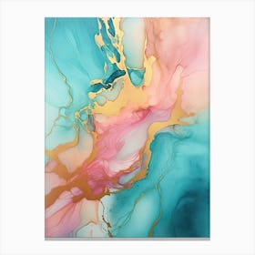 Teal, Pink, Gold Flow Asbtract Painting 1 Canvas Print