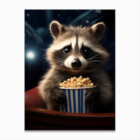 Cartoon Cozumel Raccoon Eating Popcorn At The Cinema 1 Canvas Print