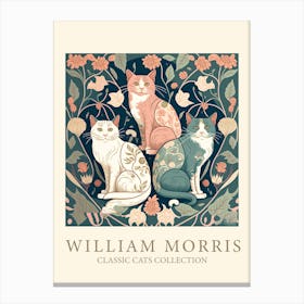 William Morris  Inspired Cats Pink Canvas Print