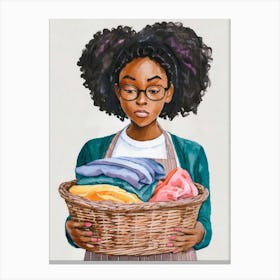 Afro-American Woman Holding Laundry Basket 1 Canvas Print