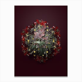 Vintage Common Pink Lilac Plant Flower Wreath on Wine Red n.1549 Canvas Print