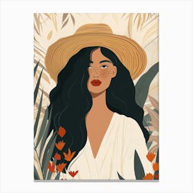 Boho Asian Girl In A Hat Canvas Print