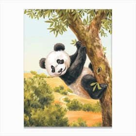 Giant Panda Cub Climbing A Tree Storybook Illustration 2 Canvas Print