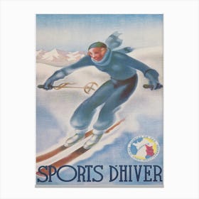 Winter Sports in France Vintage Ski Poster Canvas Print