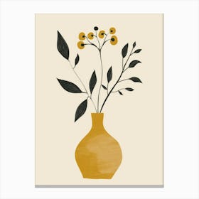 Yellow Vase With Leaves Canvas Print