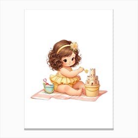 Little Girl Playing With Sand Castle Canvas Print