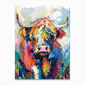 Highland Cow Abstract Colourful Art Canvas Print