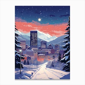 Winter Travel Night Illustration Denver Colorado 2 Canvas Print