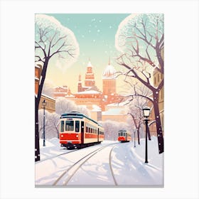 Vintage Winter Travel Illustration Budapest Hungary 1 Canvas Print