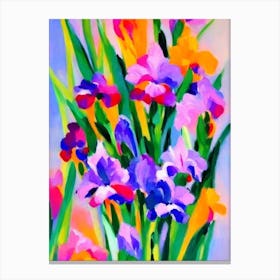 Iris Floral Print Abstract Block Colour Flower Canvas Print