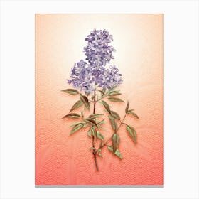 Persian Lilac Vintage Botanical in Peach Fuzz Seigaiha Wave Pattern n.0291 Canvas Print