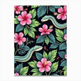 Tropical snakes and flowers - Chinese New Year 2025, seamless floral poster 3 Canvas Print