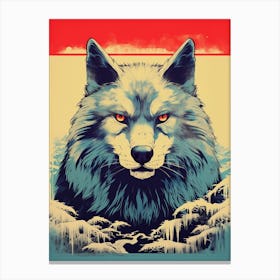 Honshu Wolf Retro Colourful 3 Canvas Print