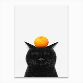 Black Cat With Tangerine Canvas Print