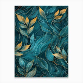 Gold Leaves On A Blue Background 2 Canvas Print