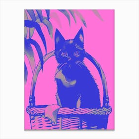 Kitty Cat In A Basket Pink 2 Canvas Print