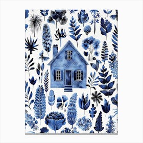 Blue Watercolor House Canvas Print